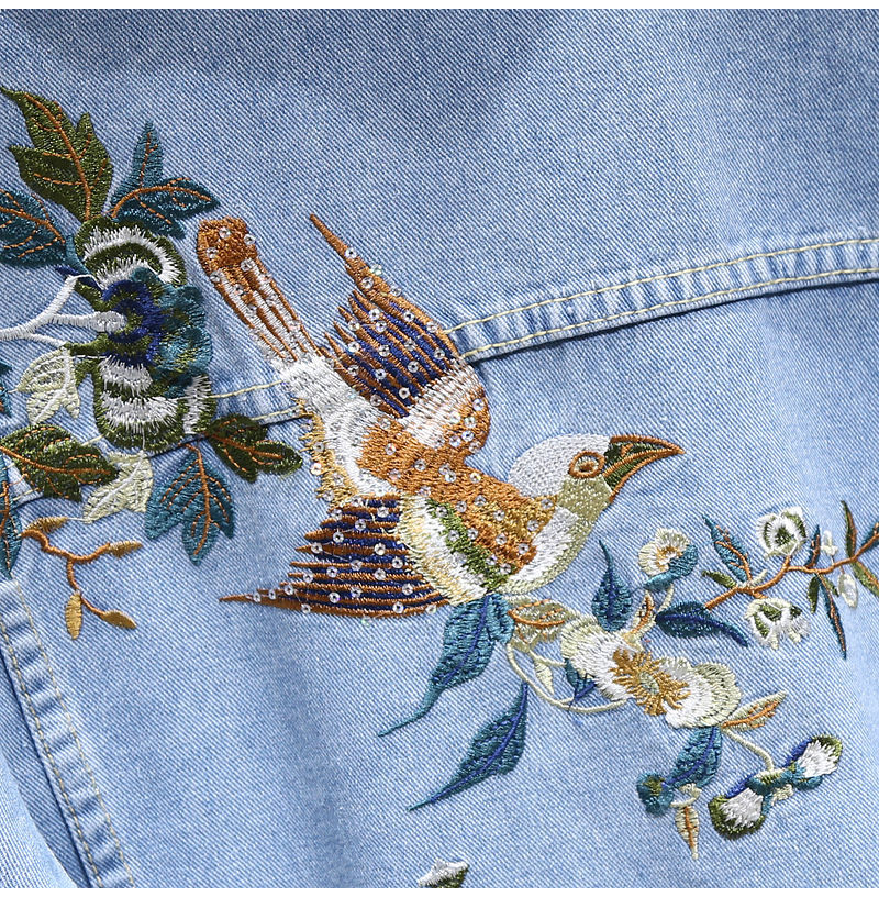 Women Embroidery Floral Vintage Denim Coat