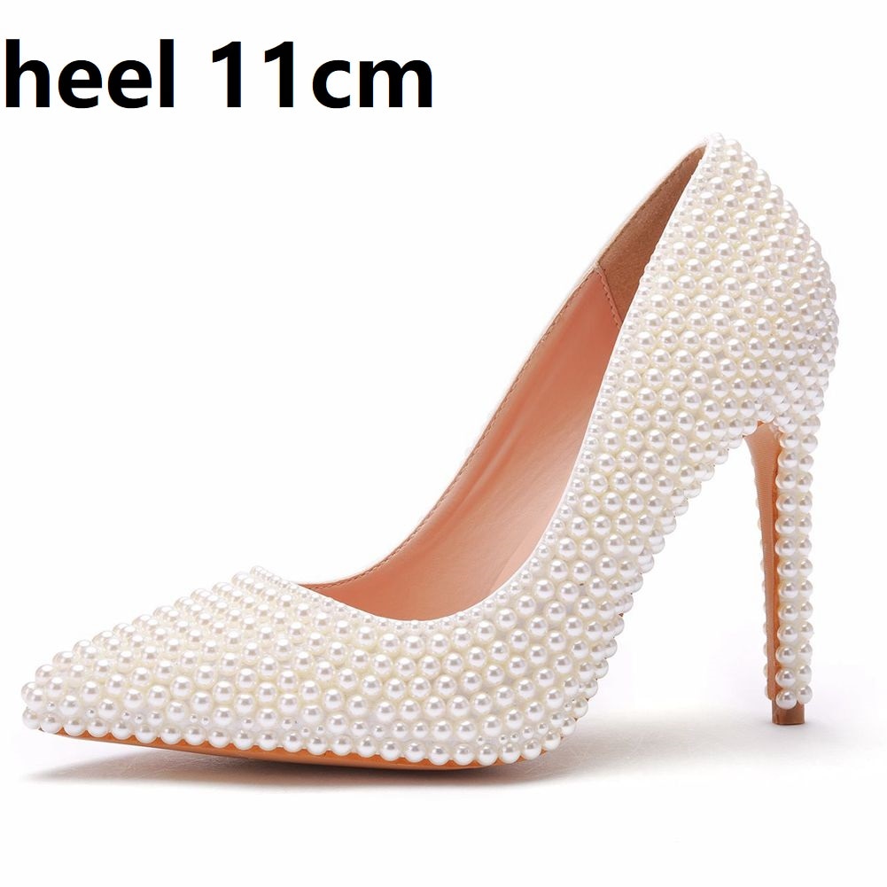 Women Pearl Handmade Wedding Shoes Bridal High Heels