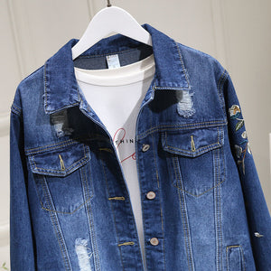Women Embroidery Floral Vintage Denim Coat