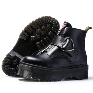 Women Heart Button Buckle Strip Ankle Martin Boots