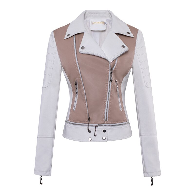 Women Retro Faux Leather Moto Biker Slim Fit Jackets