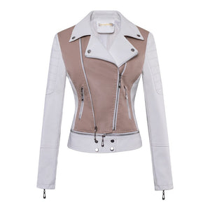 Women Retro Faux Leather Moto Biker Slim Fit Jackets