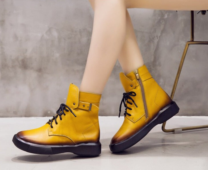 Women Genuine Leather Handmade Ankle Boots