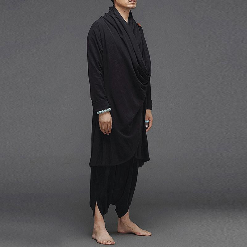 Men Turtleneck Irregular Cloak Coats Drop Crotch Pants Vintage Suits