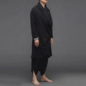 Men Turtleneck Irregular Cloak Coats Drop Crotch Pants Vintage Suits