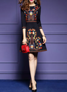 Women Embroidery Vintage Celebrity-inspired Robe Cocktail Dress