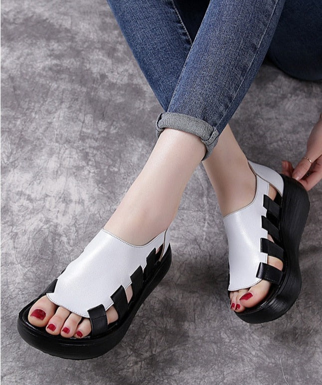 Women Genuine Leather Flat Platform Sandals â Qararli