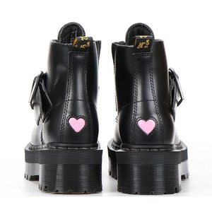 Women Heart Button Buckle Strip Ankle Martin Boots