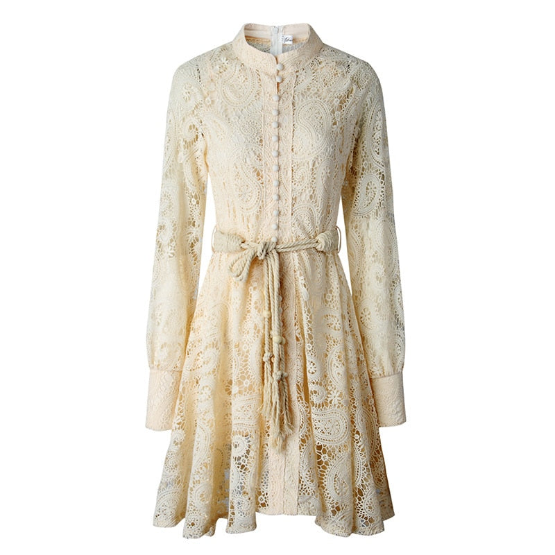 Women Embroidery Chic Mini Lace Vintage Dress