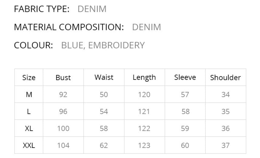 Women Embroidery A-line Denim Elastic Waist Vestidos Dress
