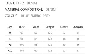 Women Embroidery A-line Denim Elastic Waist Vestidos Dress