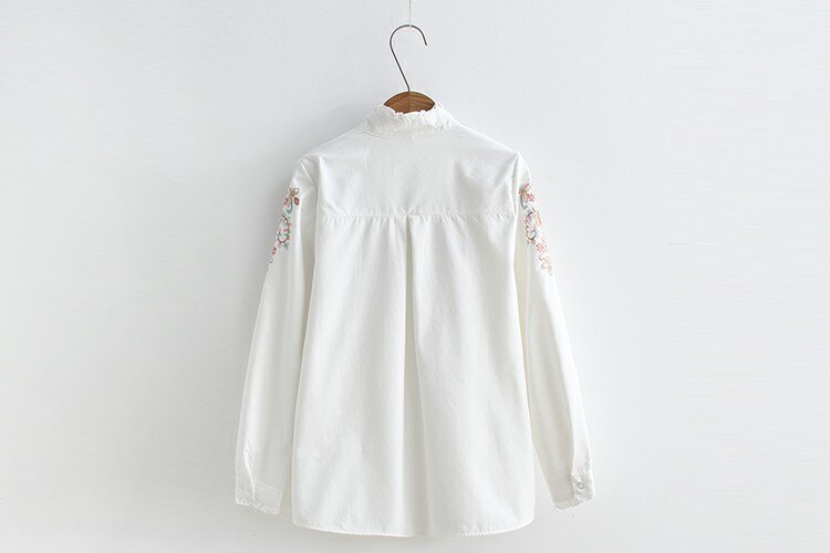 Women Embroidery Flower Blouse Slim Causal Shirts