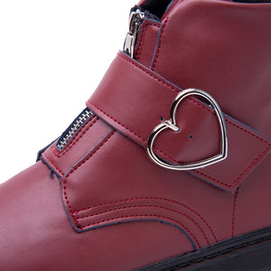 Women Heart Button Buckle Strip Ankle Martin Boots