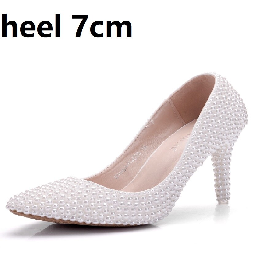 Women Pearl Handmade Wedding Shoes Bridal High Heels