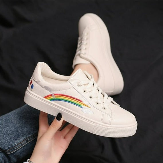 Women Embroidery Rainbow Breathable Platform Casual Shoes