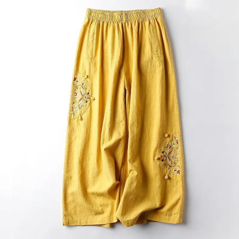 Women Retro Embroidery Loose Trousers