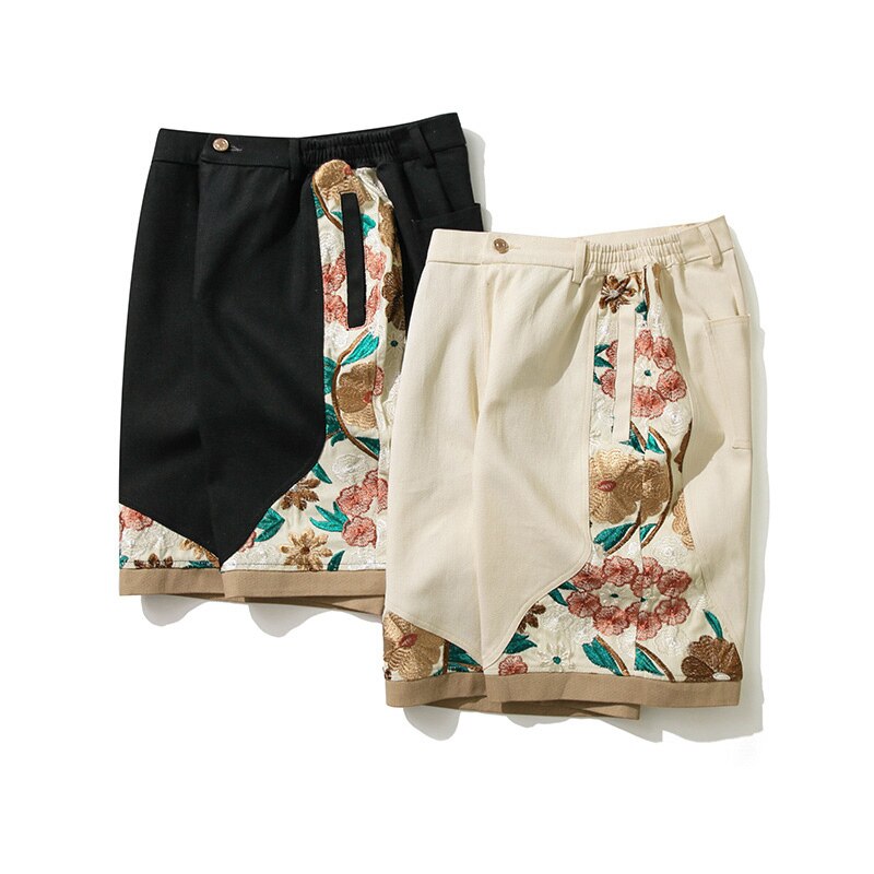 Men Embroidery Casual Patchwork Shorts
