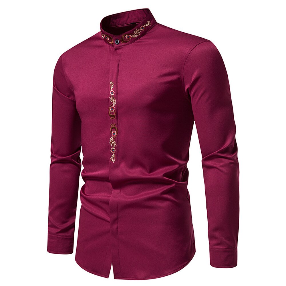 Men Embroidered Long Sleeve Slim Casual Shirt