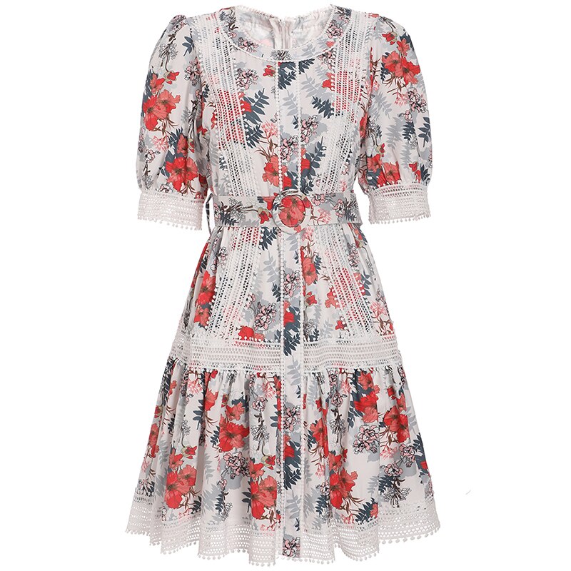 Women Floral Mesh Vintage Jacquard Slim Dress