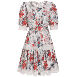 Women Floral Mesh Vintage Jacquard Slim Dress