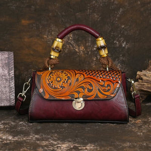 Women Retro Leather Carving Craft Crossbody Bags