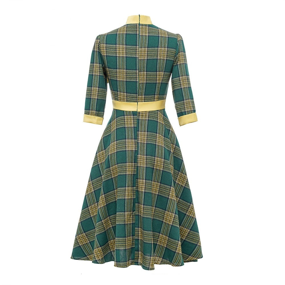 Women Retro Vintage A Line Pinup Rockabilly Bow Dress