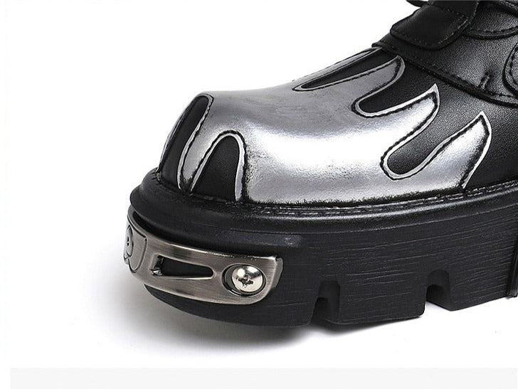 Unisex Vintage Gothic Flame Carved Leather Rock Metal Niche Shoes