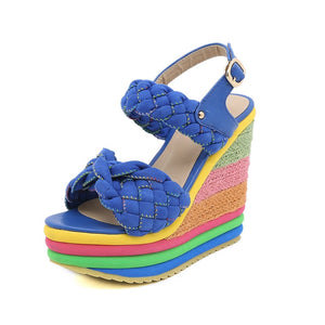 Women Rainbow Wedge High Heels Sandals