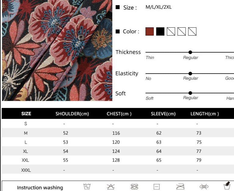 Unisex Hip Hop Vintage Floral Harajuku Loose Shirt Coats