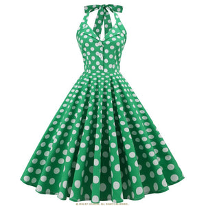 Women Vintage Polka Dot Swing Robe Rockabilly Retro Dress