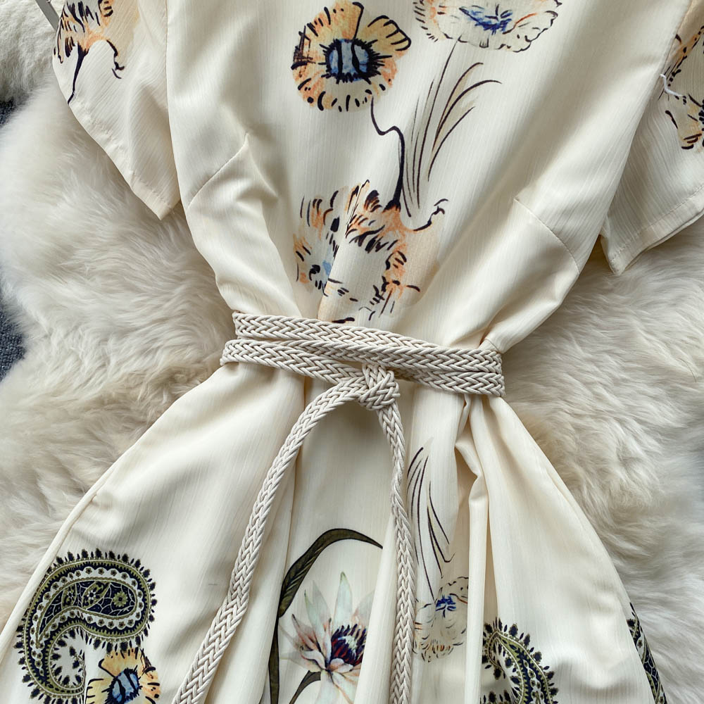 Women Runway French Slim Floral Vintage Elegant Casual Dress