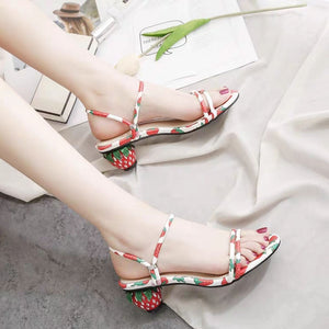 Women Strawberry Printed Slipper Crystal Sandals