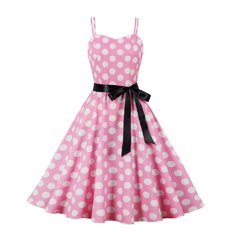 Women Retro Polka Dots Hepburn High Waist Vintage Dress