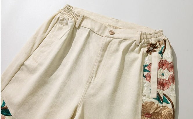 Men Embroidery Casual Patchwork Shorts