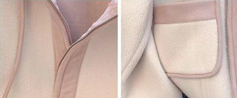 Women Patchwork Design Thick Plush Hoodies Coat