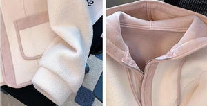 Women Patchwork Design Thick Plush Hoodies Coat