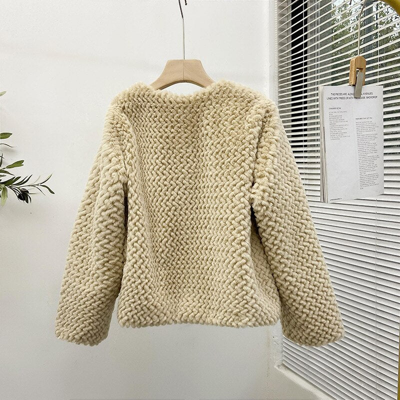 Women Slim Short Faux Fur Fluffy Jacket