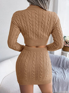 Women Twist Knitted Sweater Skirt 2 Piece Set