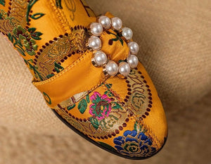 Women Embroidery Ankle High Heels Boots