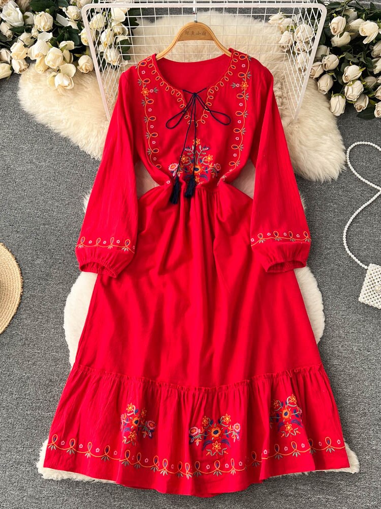 Women Embroidered French Retro Dress