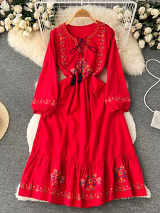 Women Embroidered French Retro Dress