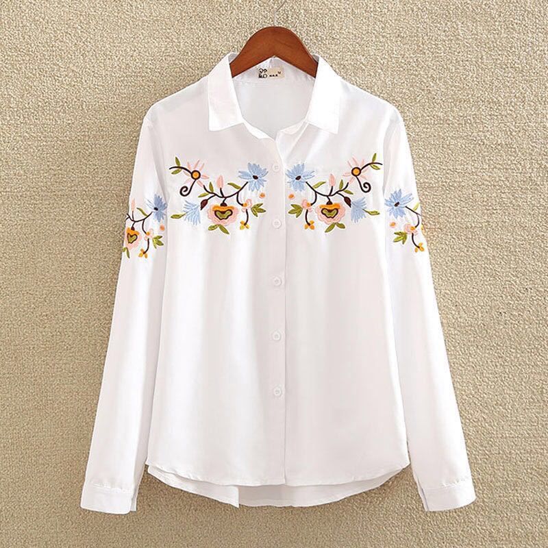 Women Embroidery Bohemian Long Sleeve Shirt