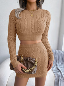 Women Twist Knitted Sweater Skirt 2 Piece Set