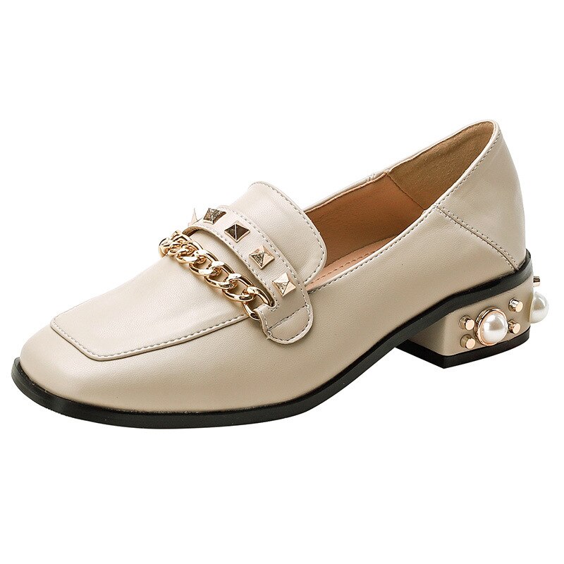 Women Embroidery Pearl Flax Chain High Heel Shoes