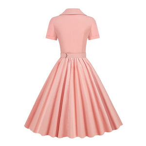 Women Vintage Belted Pinup Rockabilly Tunic Midi Pleated Dress