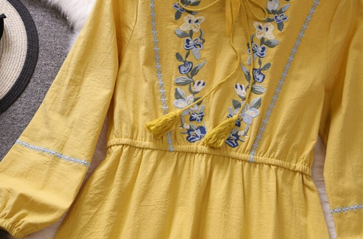 Women Bohemian Embroidery Retro Dress