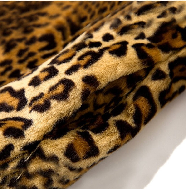 Women Leopard Coat Trench Fluffy Jacket
