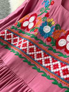 Women Bohemian Embroidered Square Neck Dress