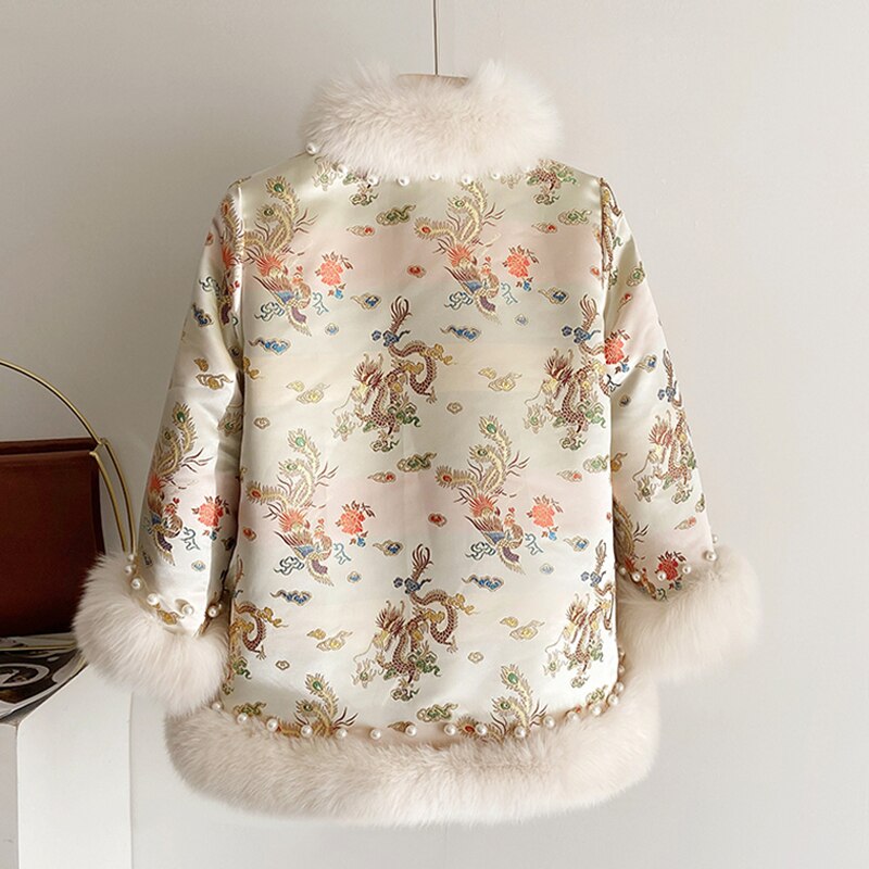 Women Embroidery Thick Warm Winter Luxury Furry Jacket