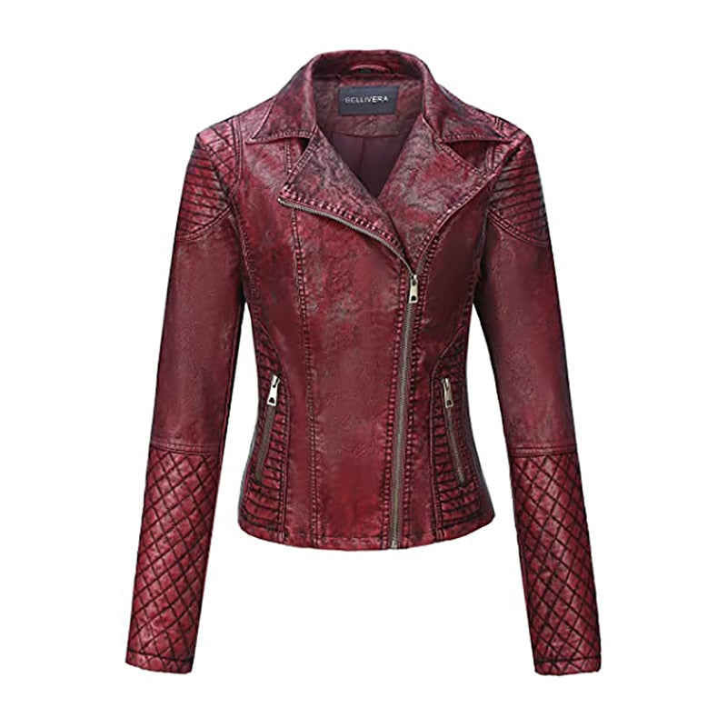 Women Floral Embroidery PU Leather Moto Biker Jacket